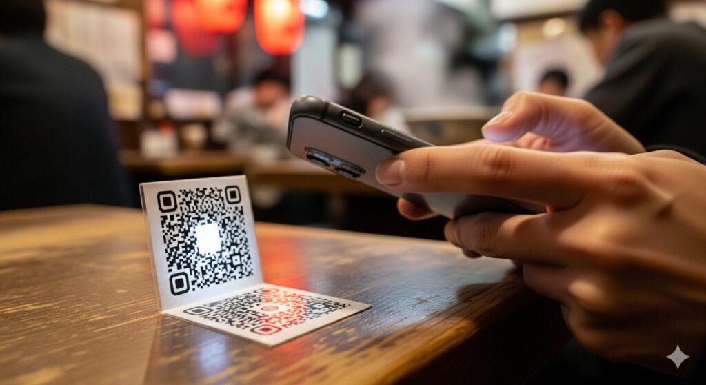 スマートフォン画面に、ラーメン山岡家のロゴと、現在の獲得ポイントが「350/500 points」と表示されたプログレスバーが見えます。下部には「Redeem Rewards」ボタンがあります。