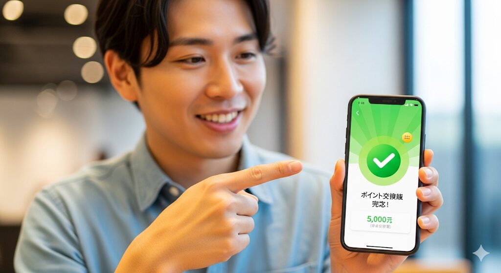 スマートフォンアプリのポイント交換手順を分かりやすく示す日本人
