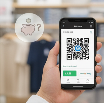 混雑したユニクロの店内で、レジを待つ人々の長い行列。レジ前で会員証をスムーズに表示するテクニックの重要性を示している。