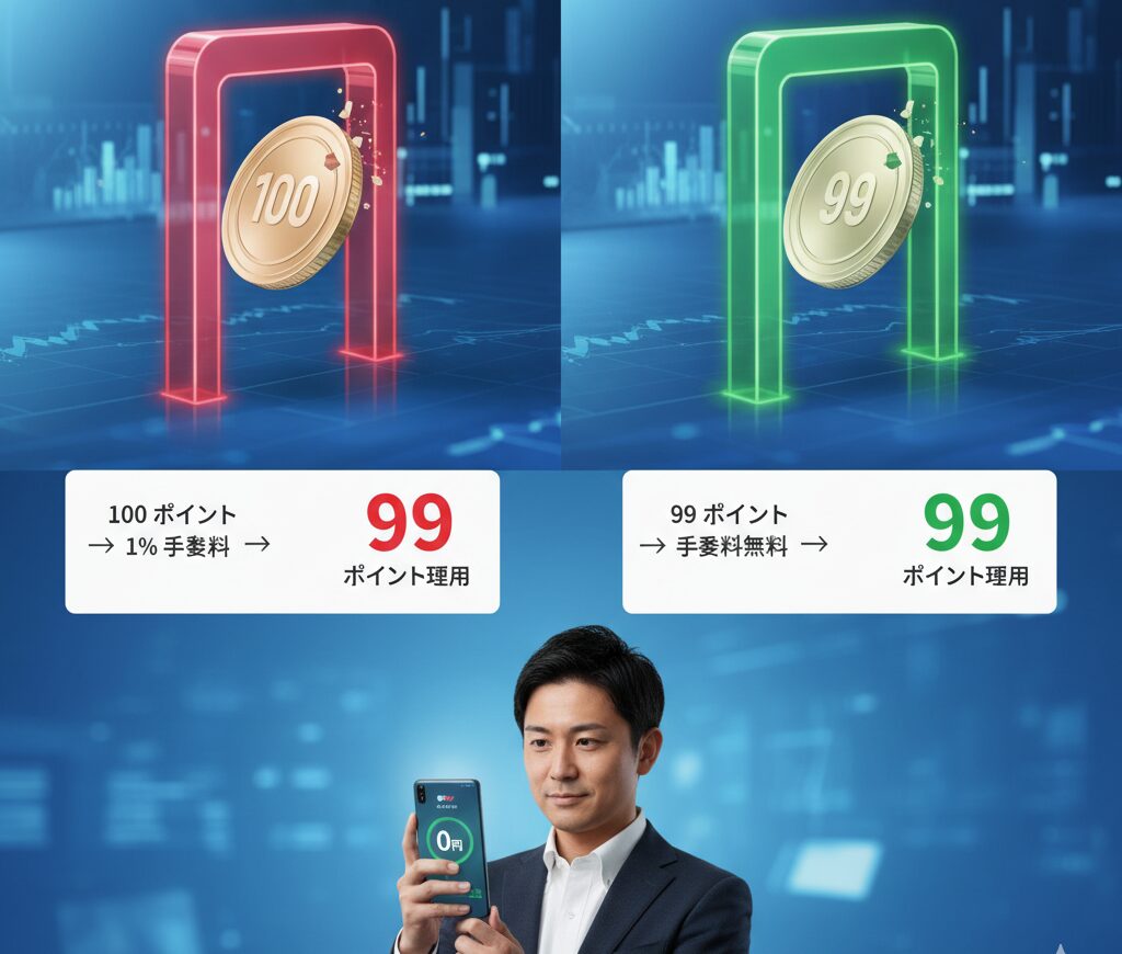 100ポイント追加で1%手数料が発生する仕組みと、99ポイント追加で手数料無料になる仕組み