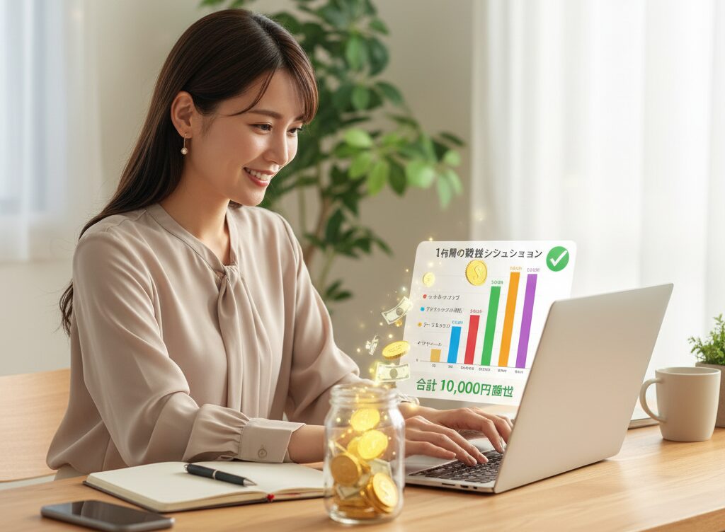 タブレットで楽しくポイ活をする女性。ワラウにはミニゲームや記事を読むコンテンツも豊富で、楽しみながらポイントを貯められることをイメージした画像。