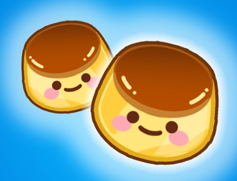 青い背景に、にっこりとした顔が描かれたかわいいプリンのキャラクターが2つ並んでいる。「マージコンビニ」のゲームアイコン。