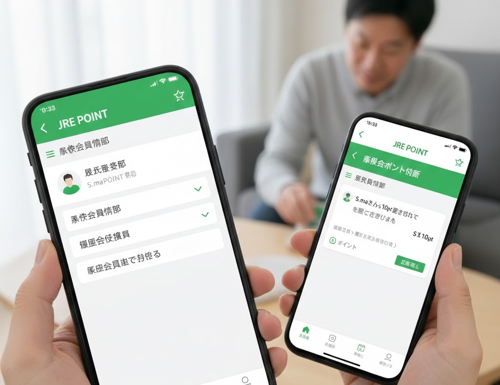 JREポイントの家族メンバー機能でポイント移行状況を確認するスマートフォンの画面