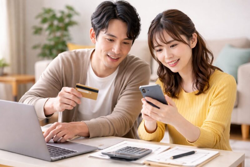 au携帯料金のポイント対策をスマホとクレジットカードで確認する日本人夫婦