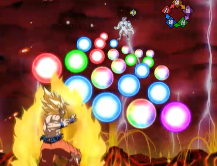 ドカバトのバトル画面と気玉取得の様子