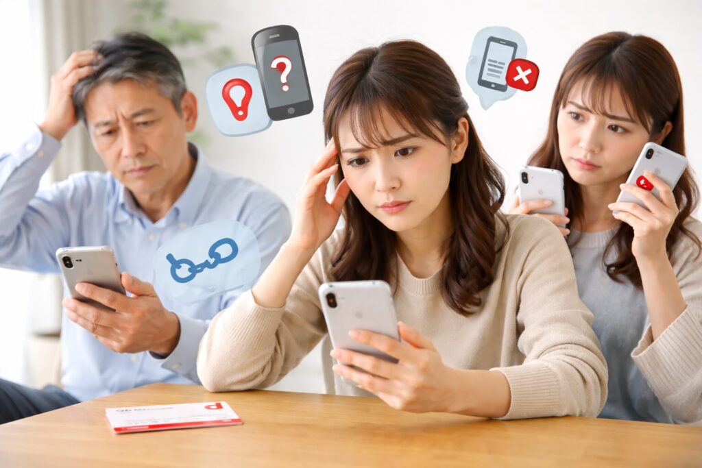 dポイントカード登録が出来ず困惑する日本人ユーザーのイメージ