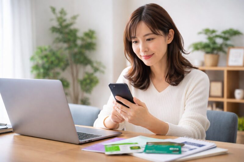 JREidとJREポイントの違いを調べる女性