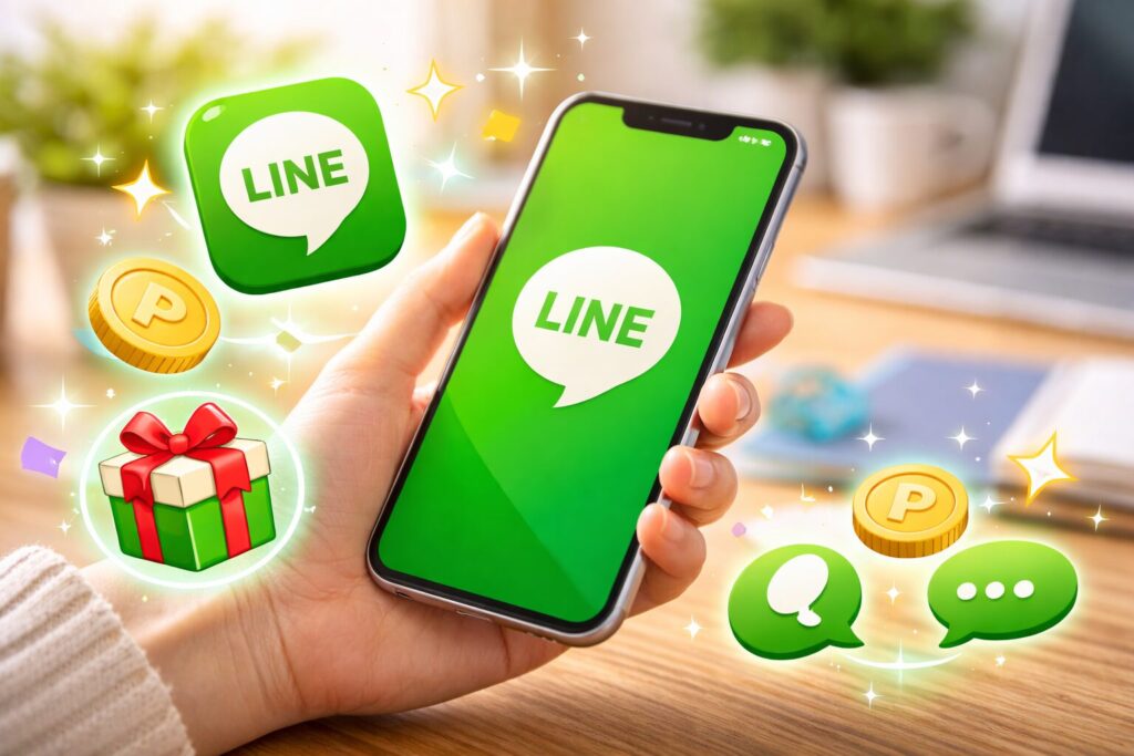 LINEポイントゲームやポイント獲得を連想させるスマホとコインのイメージ