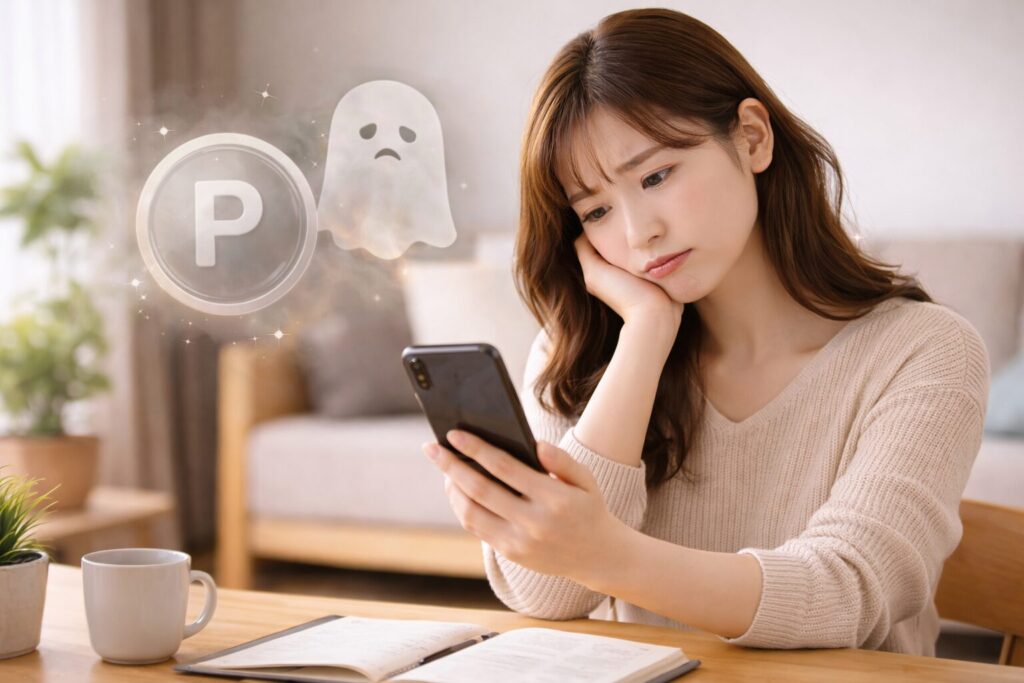 LINEポイントの失効に悩む女性