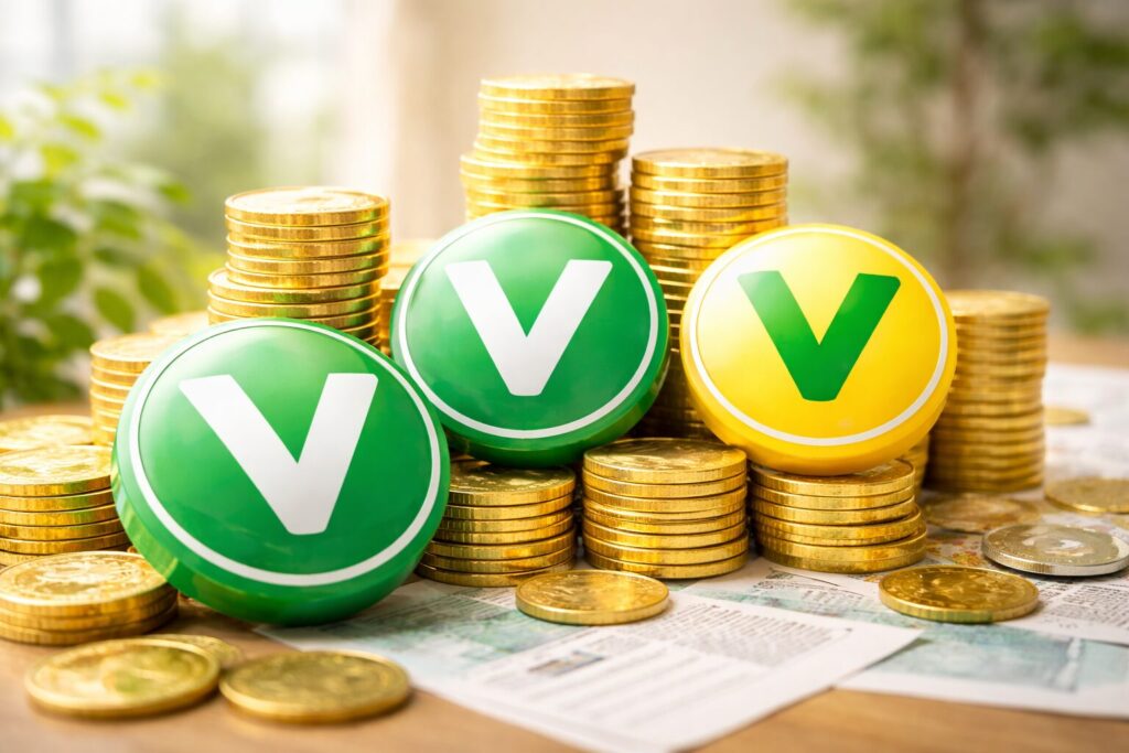 Vポイントと資産運用・ポイント投資をイメージしたコインの写真