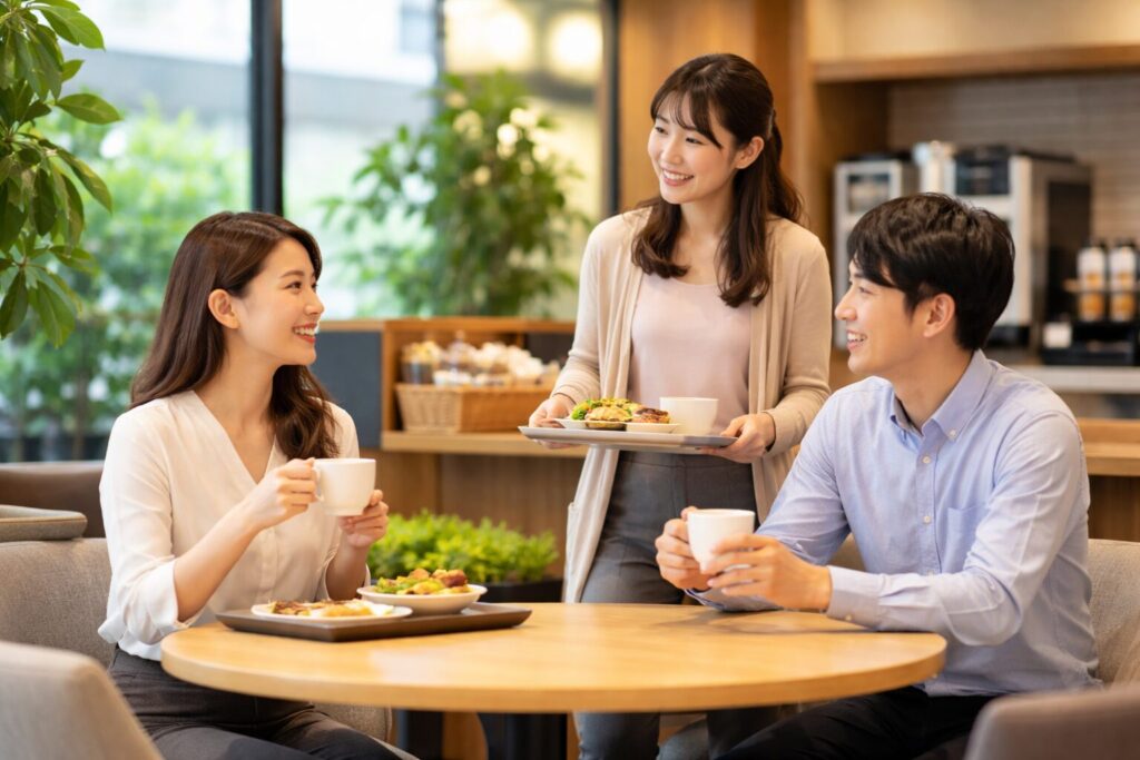 ウェルボックスの福利厚生サービスを活用する日本人社員の休憩風景