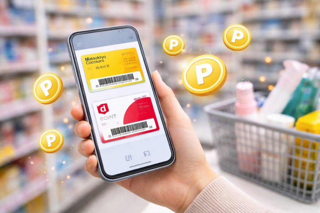 スマホでマツキヨポイントとdポイント連携を確認する画面