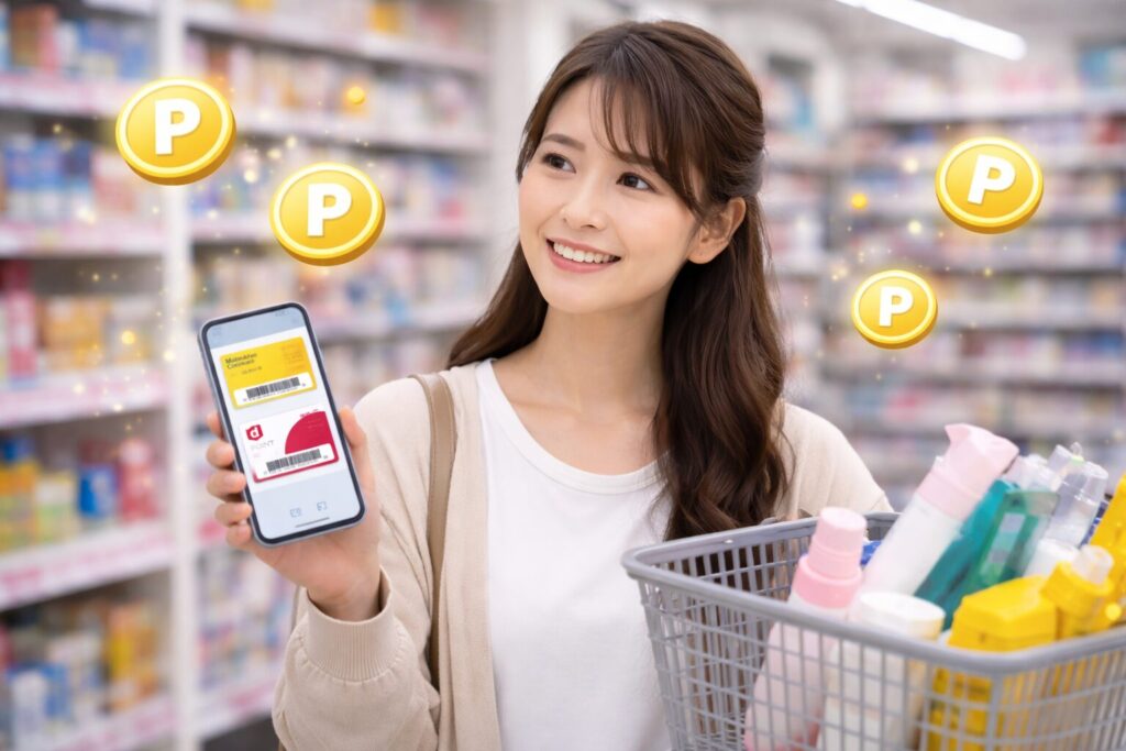 マツキヨポイントアプリでポイントを確認する日本人女性