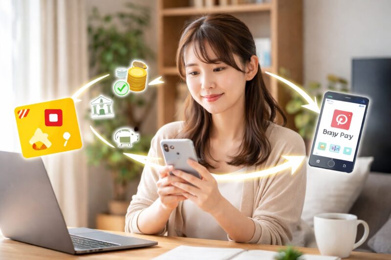 dポイントからPayPayへ移行できるか調べる日本人女性のスマホ操作イメージ