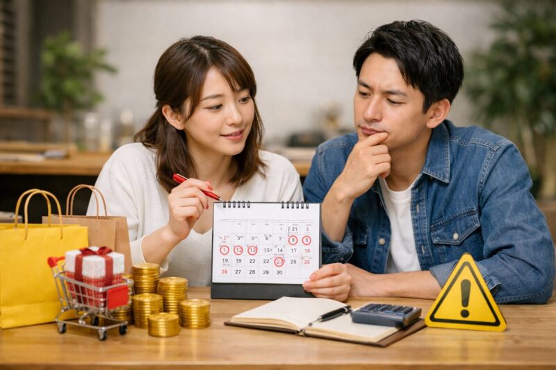 stの20ポイント還元は年何回かをカレンダーで確認しながら相談する日本人カップル