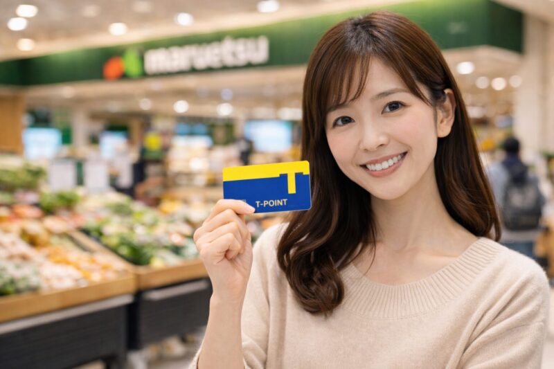 マルエツでTポイントカードを提示する日本人女性