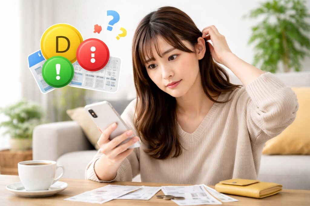 dポイントスタンプがたまらない原因をスマホで確認する日本人女性