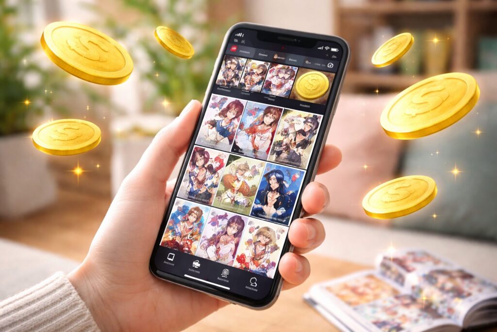 マガポケで漫画を読みながらポイントが貯まるイメージ